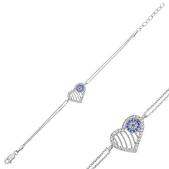 Silver Evil Eye Heart Women's Bracelet