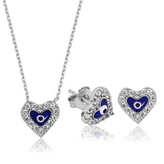 Silver Evil Eye Heart Set