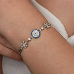 Silver Evil Eye Snowflake Women's Bracelet