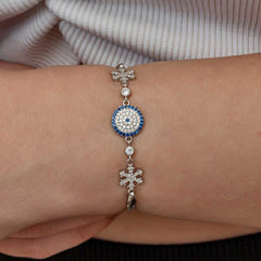 Silver Evil Eye Snowflake Women's Bracelet