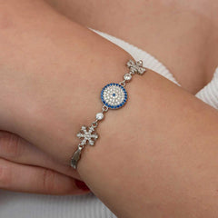 Silver Evil Eye Snowflake Women's Bracelet