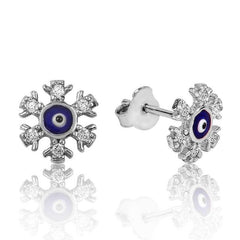 Boucles d'oreilles à tige en argent avec flocon de neige et mauvais œil