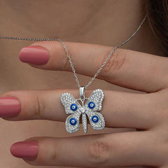 Silver Evil Eye Butterfly Women's Necklace