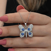 Silver Evil Eye Butterfly Women's Necklace
