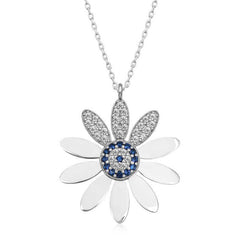 Silver Evil Eye Daisy Women's Necklace