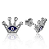 Silver Evil Eye Queen Crown Studded Earrings