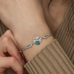 Silver Evil Eye Clover Bracelet