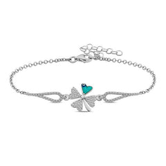 Silver Evil Eye Clover Bracelet