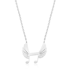 Silver Musical Note Wings Necklace for Women