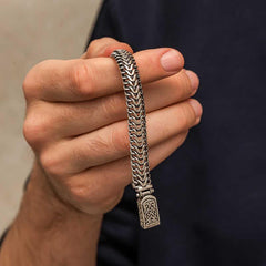 Silver Oxidized Embroidered Men's Bracelet