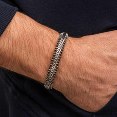 Silver Oxidized Embroidered Men's Bracelet