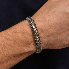 Silver Oxidized Embroidered Men's Bracelet