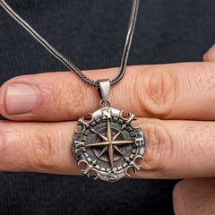 Silver Oxidized Compass Men's Necklace
