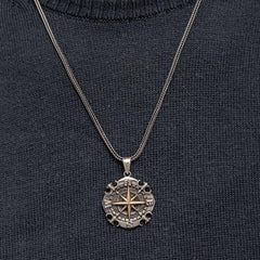 Silver Oxidized Compass Men's Necklace