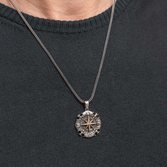 Silver Oxidized Compass Men's Necklace
