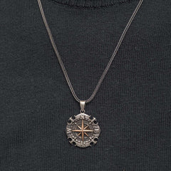 Silver Oxidized Compass Men's Necklace