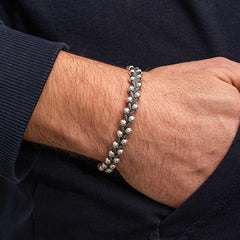 Silver Oxidized Ball Men's Bracelet
