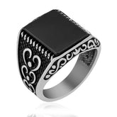 Silver Onyx Stone Patterned Men's Ring