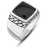 Silver Onyx Stone Patterned Men's Ring