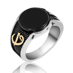 Silver Black Stone Elif Vav Men's Ring