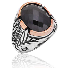 Bague homme en argent et pierre noire