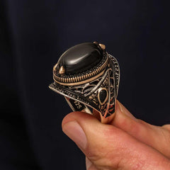 Silver Onyx Stone Men's Ring