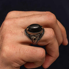 Silver Onyx Stone Men's Ring