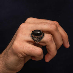 Silver Onyx Stone Men's Ring