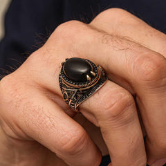 Silver Onyx Stone Men's Ring