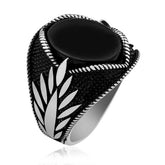 Silver Onyx Stone Embroidered Men's Ring