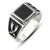 Silver Onyx Stone Sword Men's Ring