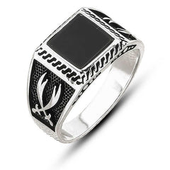 Bague homme épée en argent et pierre d'onyx