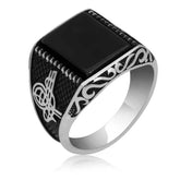 Silver Onyx Stone Tugra Men's Ring