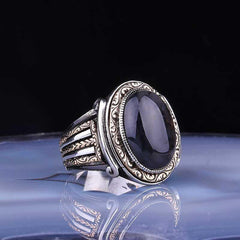 Silver Onix Stone Oval Men's Ring