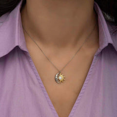 Silver Opal White Stone Moon Sun Women's Necklace