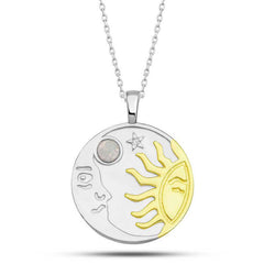 Silver Opal White Stone Moon Sun Women's Necklace