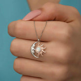 Silver Opal White Stone Moon Sun Women's Necklace