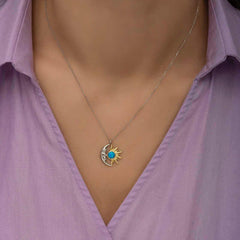 Silver Opal Blue Stone Moon Sun Women's Necklace