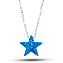 Silver Opal Blue Stone Star Women's Necklace