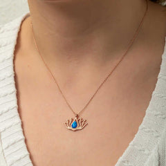 Silver Opal Stone Rose Lotus Flower Necklace