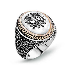Silver Ottoman State Coat of Arms Mother of Pearl Men's Ring