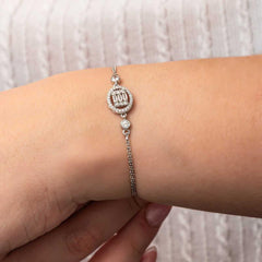 Silver Oval Baguette Stone Women's Bracelet