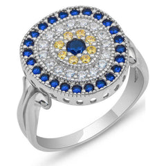 Silver Oval Evil Eye Women's Ring