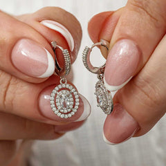 Silver Oval Stone Dangle Earrings