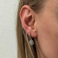 Silver Oval Stone Dangle Earrings