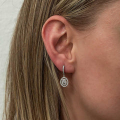 Silver Oval Stone Dangle Earrings