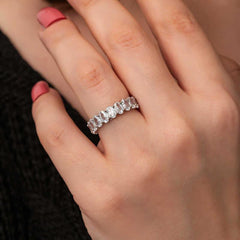 Silver Oval Stone Full Circle Women's Ring