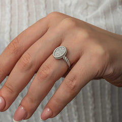 Silver Oval Zircon Stone Women's Ring