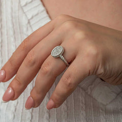 Silver Oval Zircon Stone Women's Ring