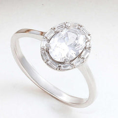 Silver Oval Zircon Stone Women's Ring